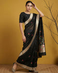 Soft Organza Meenakari Woven Saree with Jamdani Zari Pallu and Brocade Blouse Festive Wedding Party Wear Saree