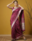 Soft Organza Meenakari Woven Saree with Jamdani Zari Pallu and Brocade Blouse Festive Wedding Party Wear Saree