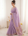 Lavender Premium Soft Muga Cotton Saree with Paithani Swan Meenakari Pallu