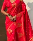 Red Soft Silk Traditional Zari Woven Saree
