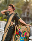 Bottle Green Wedding Special Nauvari Paithani Soft Silk Saree with Zari Woven Polka Motifs and Peacock Pallu
