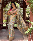 Riti Verma in Grey Organza Meenakari Floral Zari Woven Saree