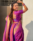 Special Nauvari Paithani Soft Silk Saree witPurple Weddingh Zari Woven Polka Motifs and Peacock Pallu