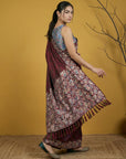 Soft Silk Printed Floral Saree with Rainbow Zari Woven Pallu and Contrast Blouse Festive Party Wear Saree