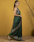 Soft Silk Printed Floral Saree with Rainbow Zari Woven Pallu and Contrast Blouse Festive Party Wear Saree