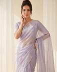 Lavender Pure Raspberry Crush Silk Saree with Lucknowi Embroidery