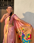 Baby Pink Wedding Special Nauvari Paithani Soft Silk Saree with Zari Woven Polka Motifs and Peacock Pallu