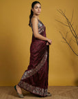Soft Silk Printed Floral Saree with Rainbow Zari Woven Pallu and Contrast Blouse Festive Party Wear Saree