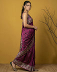 Soft Silk Printed Floral Saree with Rainbow Zari Woven Pallu and Contrast Blouse Festive Party Wear Saree