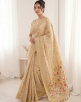 Chickoo Premium Soft Muga Cotton Saree with Paithani Swan Meenakari Pallu