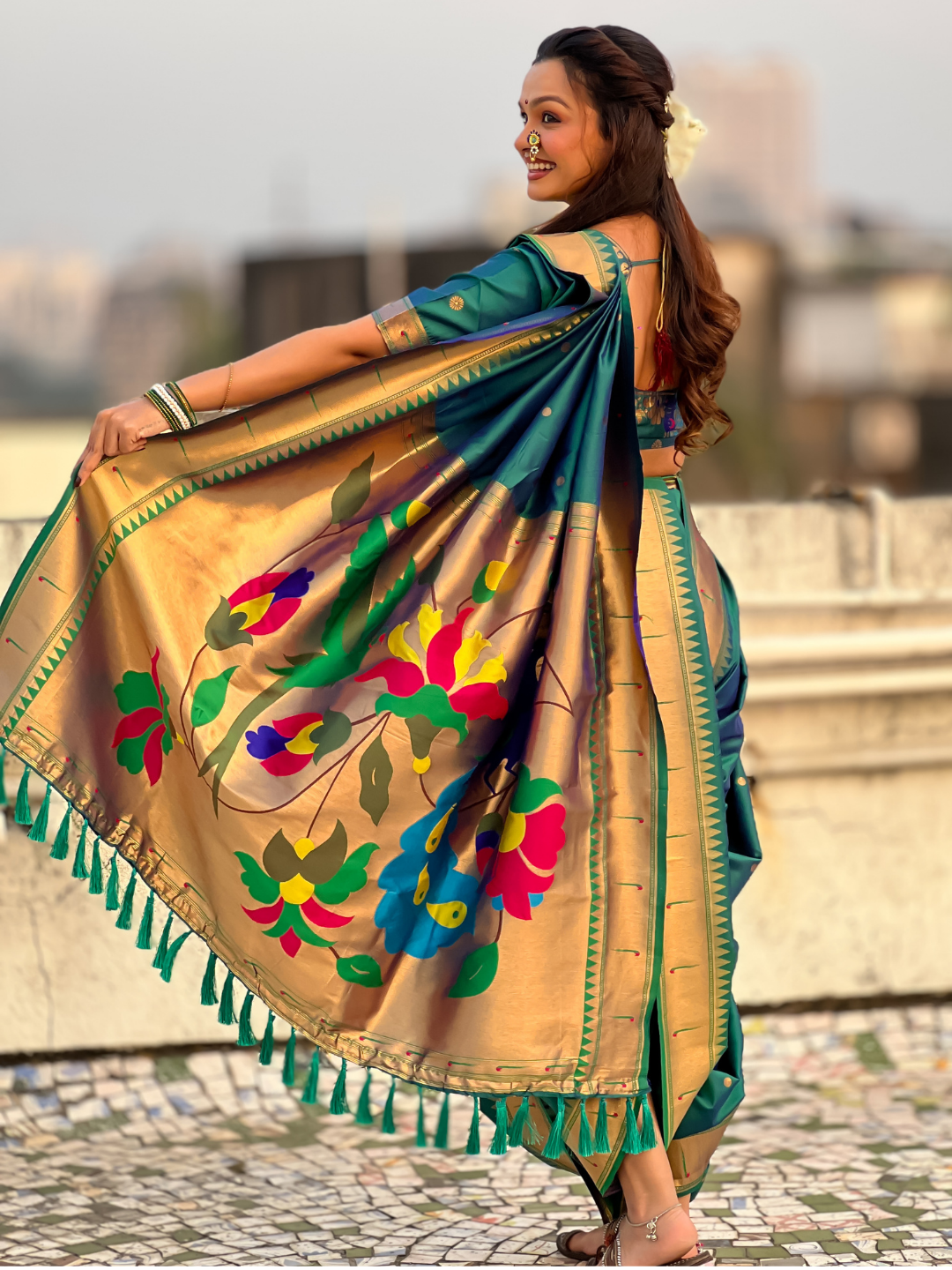 Parrot Green Wedding Special Nauvari Paithani Soft Silk Saree with Zari Woven Polka Motifs and Peacock Pallu