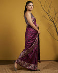 Soft Silk Printed Floral Saree with Rainbow Zari Woven Pallu and Contrast Blouse Festive Party Wear Saree