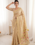 Chickoo Premium Soft Muga Cotton Saree with Paithani Swan Meenakari Pallu