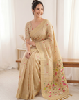 Chickoo Premium Soft Muga Cotton Saree with Paithani Swan Meenakari Pallu