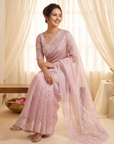 Pink Pure Raspberry Crush Silk Saree with Lucknowi Embroidery