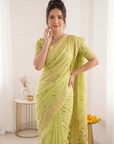 Pista Premium Soft Muga Cotton Saree with Paithani Swan Meenakari Pallu