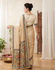 Chickoo Muga Cotton Saree For Women Madhubani Print Resham Weaving Soft Cotton Saree Traditional Handloom Saree With Blouse
