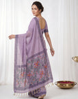 Lavender Muga Cotton Saree For Women Madhubani Print Resham Weaving Soft Cotton Saree Traditional Handloom Saree With Blouse
