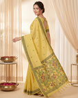 Yellow Muga Cotton Saree For Women Madhubani Print Resham Weaving Soft Cotton Saree Traditional Handloom Saree With Blouse