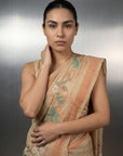 CHICKOO Premium Muga Cotton Saree with Resham Weaving Buttis and Pencil Art Pallu