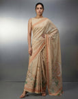 CHICKOO Premium Muga Cotton Saree with Resham Weaving Buttis and Pencil Art Pallu