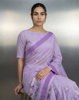 Lavender Premium Muga Cotton Saree with Resham Weaving Buttis and Pencil Art Pallu