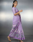 Lavender Premium Muga Cotton Saree with Resham Weaving Buttis and Pencil Art Pallu