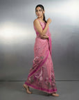Pink Premium Muga Cotton Saree with Resham Weaving Buttis and Pencil Art Pallu