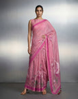 Pink Premium Muga Cotton Saree with Resham Weaving Buttis and Pencil Art Pallu