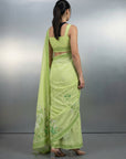 Pista Premium Muga Cotton Saree with Resham Weaving Buttis and Pencil Art Pallu