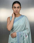 Sky Premium Muga Cotton Saree with Resham Weaving Buttis and Pencil Art Pallu