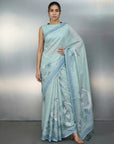 Sky Premium Muga Cotton Saree with Resham Weaving Buttis and Pencil Art Pallu