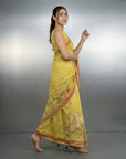 Yellow Premium Muga Cotton Saree with Resham Weaving Buttis and Pencil Art Pallu