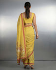 Yellow Premium Muga Cotton Saree with Resham Weaving Buttis and Pencil Art Pallu