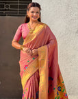Wine Bamboo Tissue Silk Paithani Saree with Meenakari Motifs, Half Half Design and Muniya Border