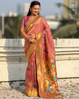 Wine Bamboo Tissue Silk Paithani Saree with Meenakari Motifs, Half Half Design and Muniya Border