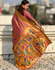 Wine Bamboo Tissue Silk Paithani Saree with Meenakari Motifs, Half Half Design and Muniya Border