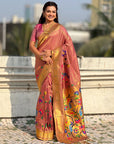 Wine Bamboo Tissue Silk Paithani Saree with Meenakari Motifs, Half Half Design and Muniya Border