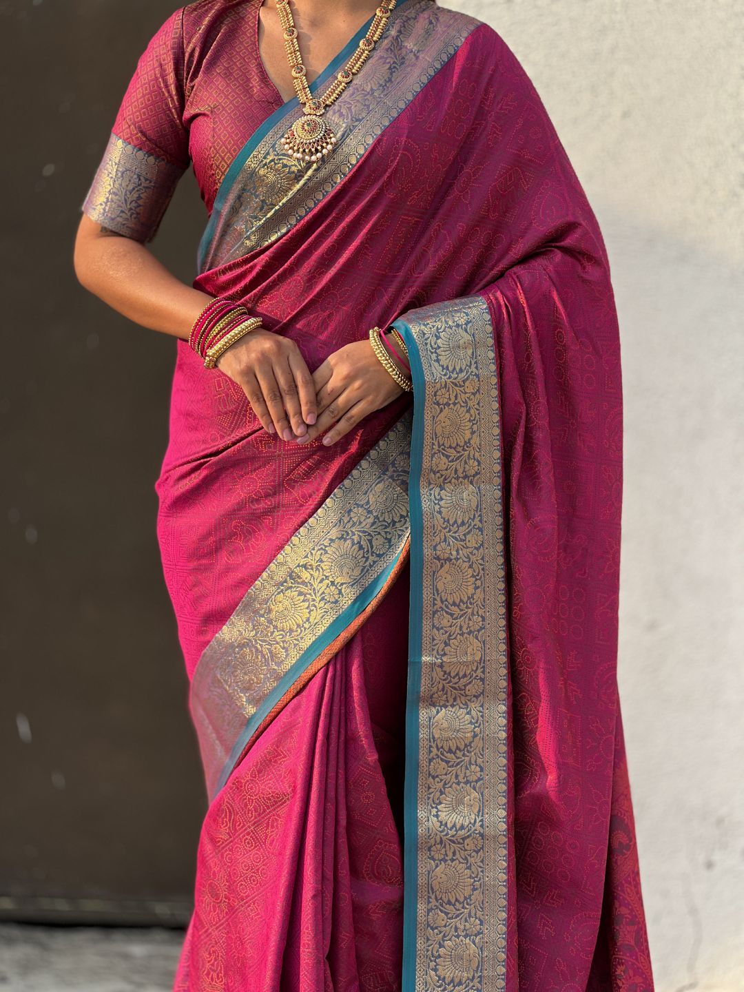 Soft Patola Silk Bandhani Weave Saree with Rich Zari Floral Border and Brocade Blouse