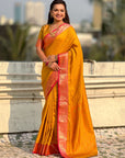 Soft Patola Silk Bandhani Weave Saree with Rich Zari Floral Border and Brocade Blouse