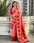 Soft Silk Peacock Zari Woven Saree with Rich Pallu and Contrast Border for Wedding and Festive Wear