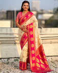 Soft Silk Peacock Zari Woven Saree with Rich Pallu and Contrast Border for Wedding and Festive Wear