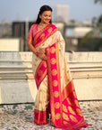 Soft Silk Peacock Zari Woven Saree with Rich Pallu and Contrast Border for Wedding and Festive Wear