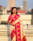 Soft Silk Peacock Zari Woven Saree with Rich Pallu and Contrast Border for Wedding and Festive Wear