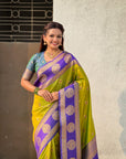 Soft Silk Peacock Zari Woven Saree with Rich Pallu and Contrast Border for Wedding and Festive Wear