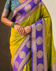 Soft Silk Peacock Zari Woven Saree with Rich Pallu and Contrast Border for Wedding and Festive Wear