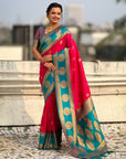 Soft Silk Peacock Zari Woven Saree with Rich Pallu and Contrast Border for Wedding and Festive Wear