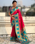 Soft Silk Peacock Zari Woven Saree with Rich Pallu and Contrast Border for Wedding and Festive Wear