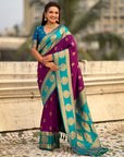 Soft Silk Peacock Zari Woven Saree with Rich Pallu and Contrast Border for Wedding and Festive Wear