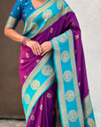 Soft Silk Peacock Zari Woven Saree with Rich Pallu and Contrast Border for Wedding and Festive Wear